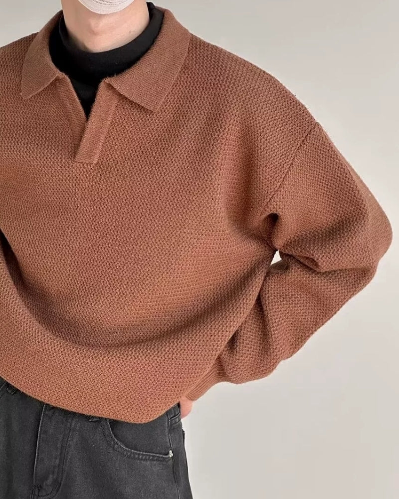 Maglione polo in maglia testurizzata