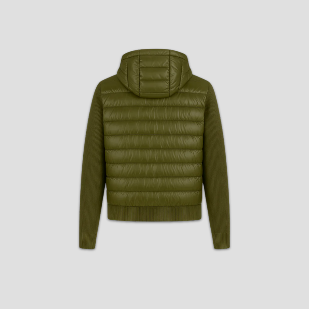 DOWN KNIT ZIP CARDIGAN - OLIVE GREEN