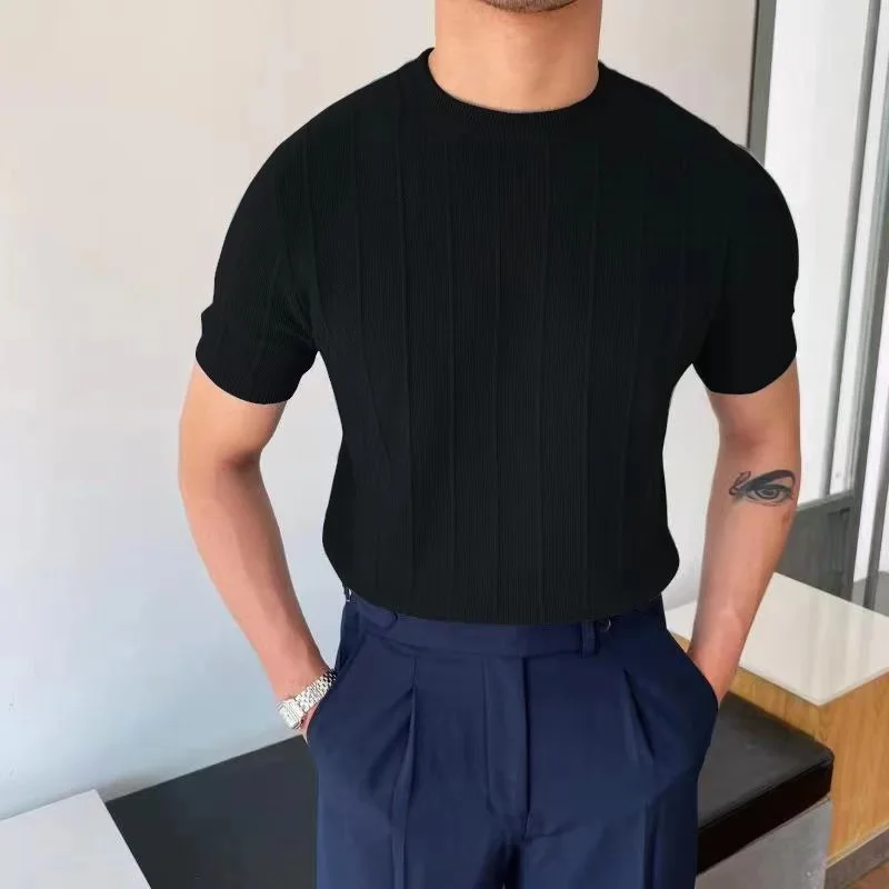 Men's Ribbed Knit Crew Neck Tee