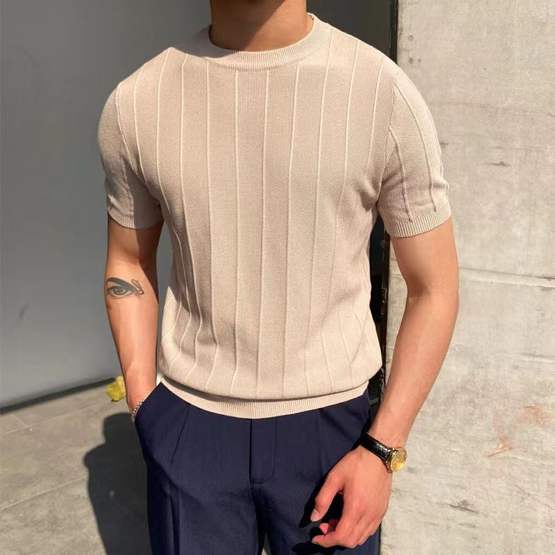 Men's Ribbed Knit Crew Neck Tee