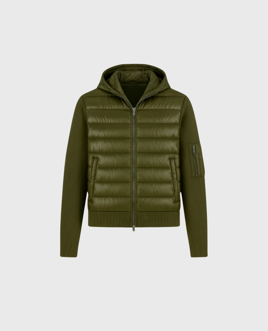 DOWN KNIT ZIP CARDIGAN - OLIVE GREEN