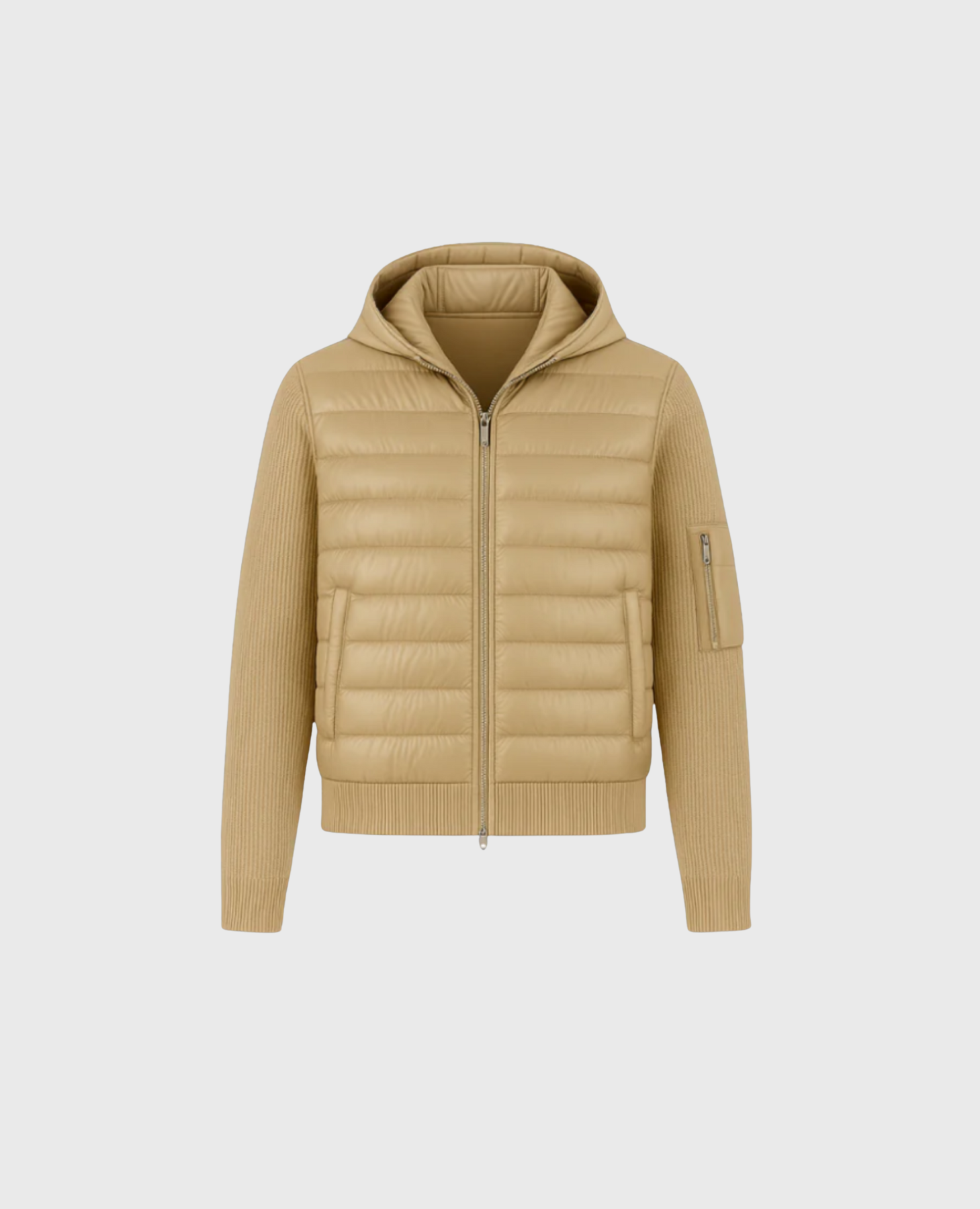 KNIT ZIP CARDIGAN - BEIGE